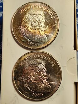 Merry Christmas  Santa Claus  1 Trou Ounce .999 Fine Silver (2 Coins)