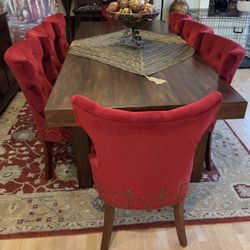 Pier 1 Table & 8 Red Velour Chairs