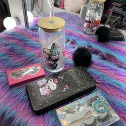 Kuromi Set Gift 💝 Bundle  💖perfect Mothers Day Present/ Wallet , Glass Cup , & Human Hair Lashes 💓