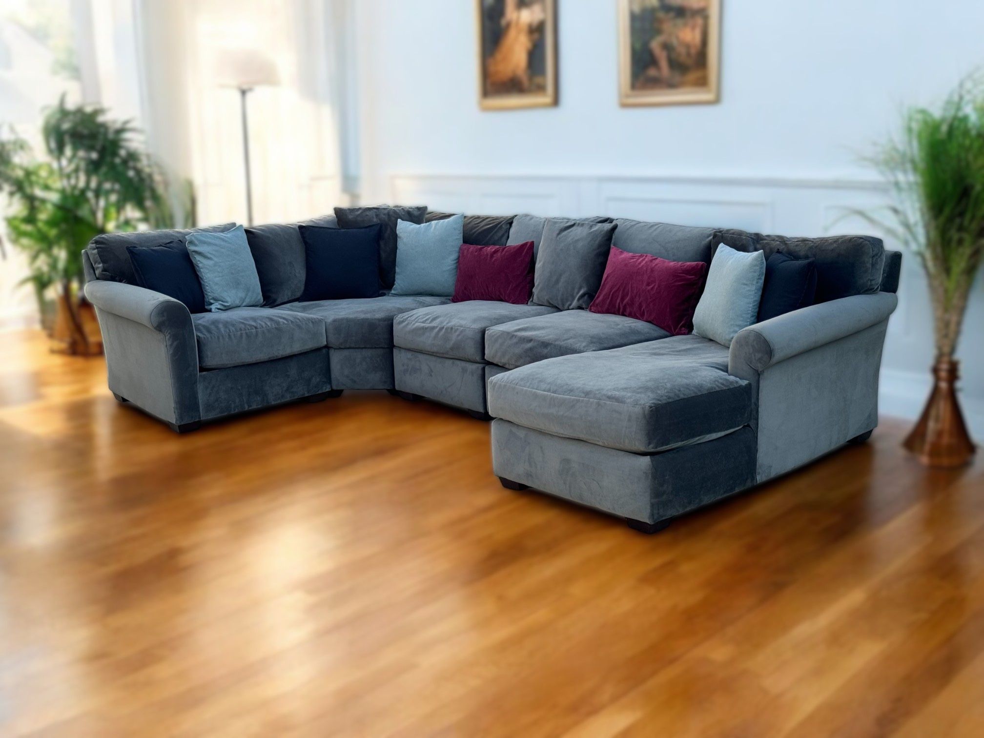 Light Gray Microfiber 5-Piece Corner Sectional w/ Cuddler & Chaise