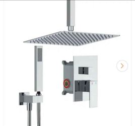 Brushed Nickel Ceiling Mount Shower System Dual Heads 2 Spray Patterns with 2.00GPM 12 in. Rainfall