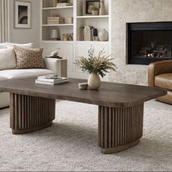 Kathy Kuo Home  Farvald Mid Century Modern Dark Brown Reclaimed Rectangular Coffee Table