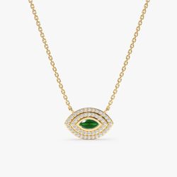 Evil Eye Diamond Necklace 14k Gold