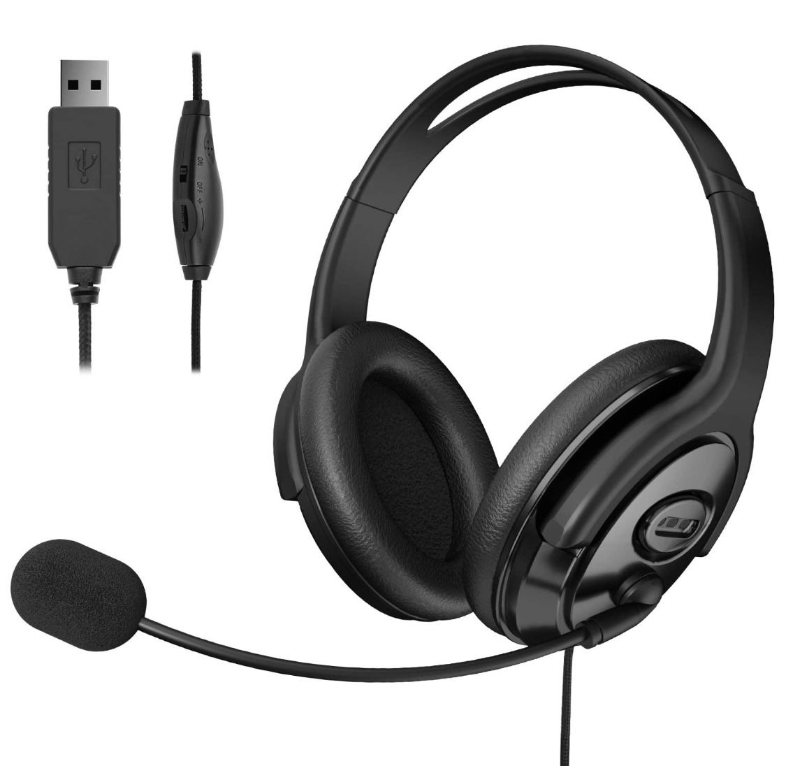 NEW! USB Headset Computer Headphone with Microphone Noise Cancelling, Lightweight PC Headset Wired Headphones, Comfort-fit Office Headset for Skype, W