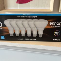 LED dimmable Flood Bulbs 6-pack Feit Electric Br30 65W 6-Pack Vivid Natural 5000K Daylight 750 Brightness 8.3 Watts flood