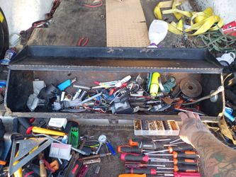 Large Metal Tool Box with Mixed Tools Lot