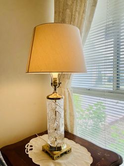 Vintage Cut Crystal Table Lamp on Brass Base