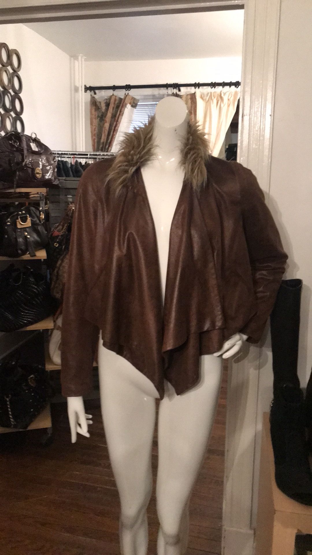 Inc Concept Faux Leather & Fur Jacket With Pocket Size Meduim