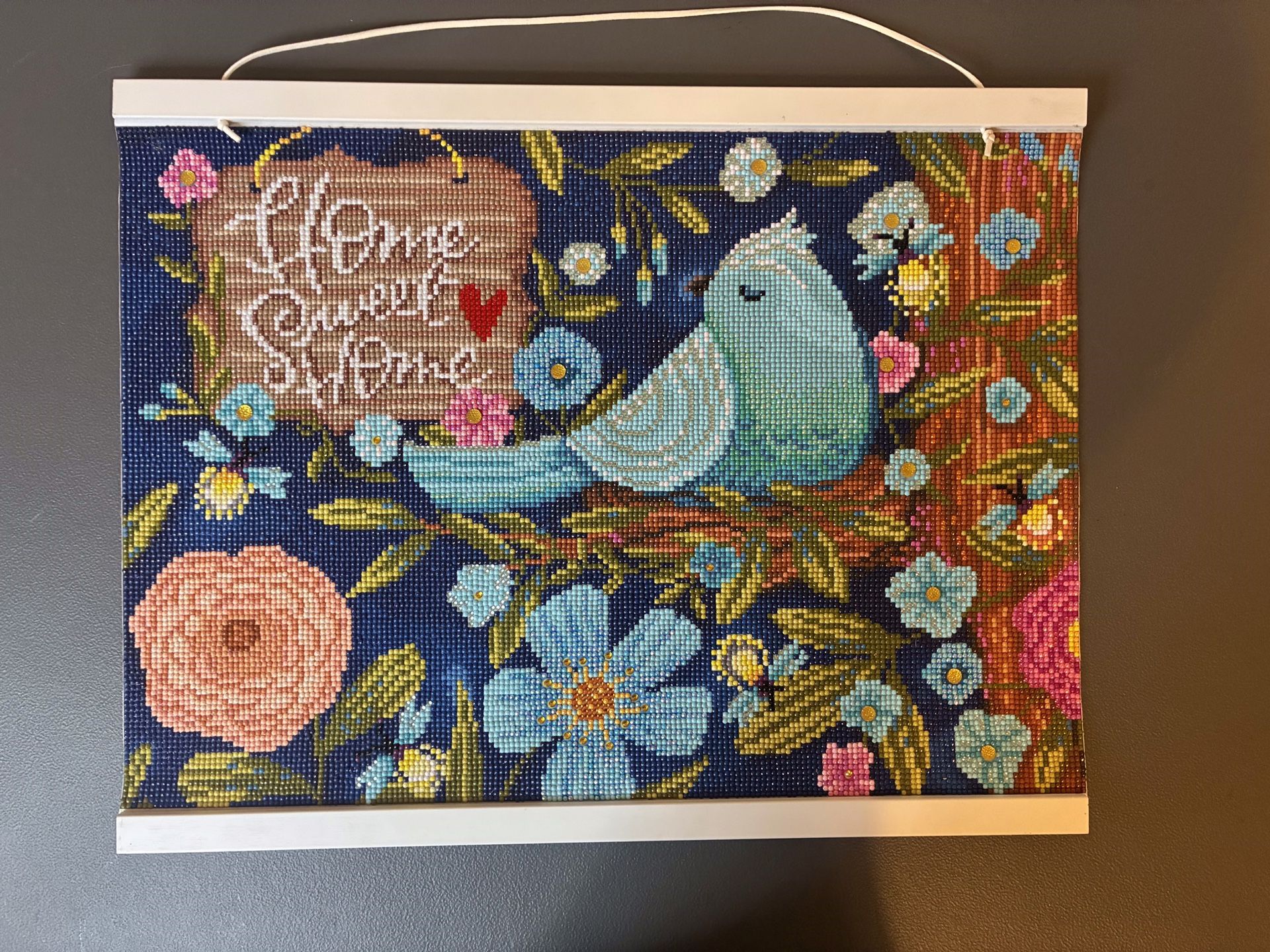 Completed Framed Diamond Art Painting Blue Bird Home Sweet Home