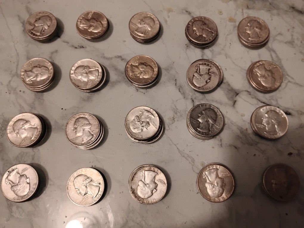 SILVER COINS 3 TYPES 60 Silver Washington Quarters And 57 Mercury Dimes and 18 Roosevelt Dimes $500 While $590 Is The Silver Content Value