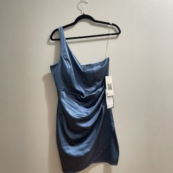 Macy’s Emerald One Shoulder Satin Dress