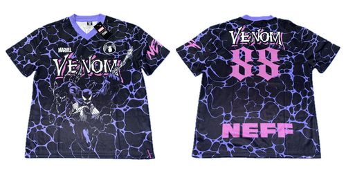 Venom Marvel X Neff Soccer Jersey Mens Medium & Large New Embroidered Logo Black Purple