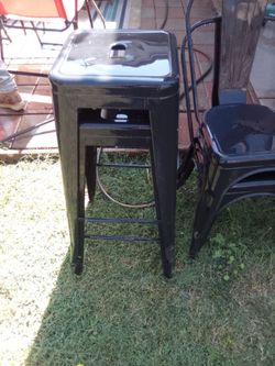 2 metal stools and 2 metal chair