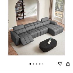 KEIKI 145" L-Shaped Genuine Leather Wall-Hugger Reclining Sofa with Right Chaise