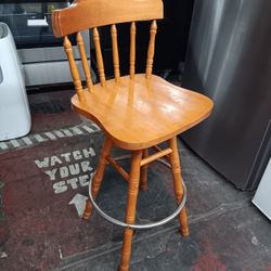 3 Wooden Spindle-back Swivel Bar Stools