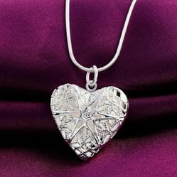 925 sterling silver Heart photo frame pendant Necklace 