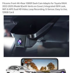Fitcamx 4K Front + 1080P Rear Dash Cam (RAV4 2022–2025) w/ 128GB SD Card