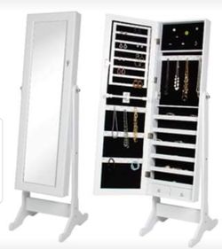 Mirrored Jewelry Cabinet Armoire Stand Holder Bedroom Girls Storage