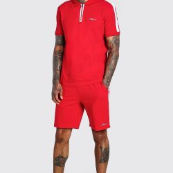 MAN SPORTS ZIP POLO AND SHORT SET WITH TAPE