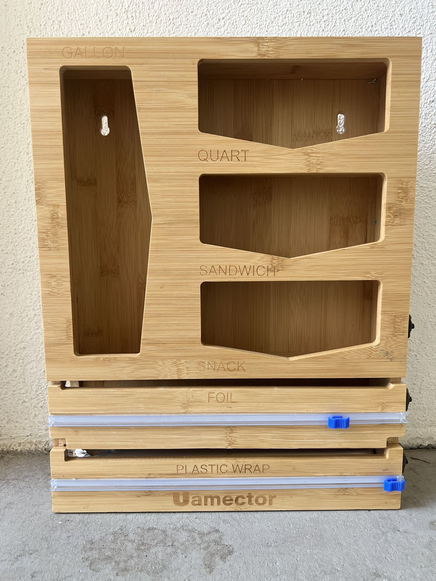 Used Storage Bag Organizer & Plastic Wrap Dispenser - $15