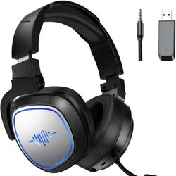 Wireless Gaming Headset Headphones with Microphone for Nintendo Switch PS5 PS4 PC Up to 40Hrs 2.4G Wireless Bluetooth RGB Gaming Headsets Over Ear Noi