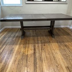 Used Dining Room Table Grey Wood Two Leaves Extendable