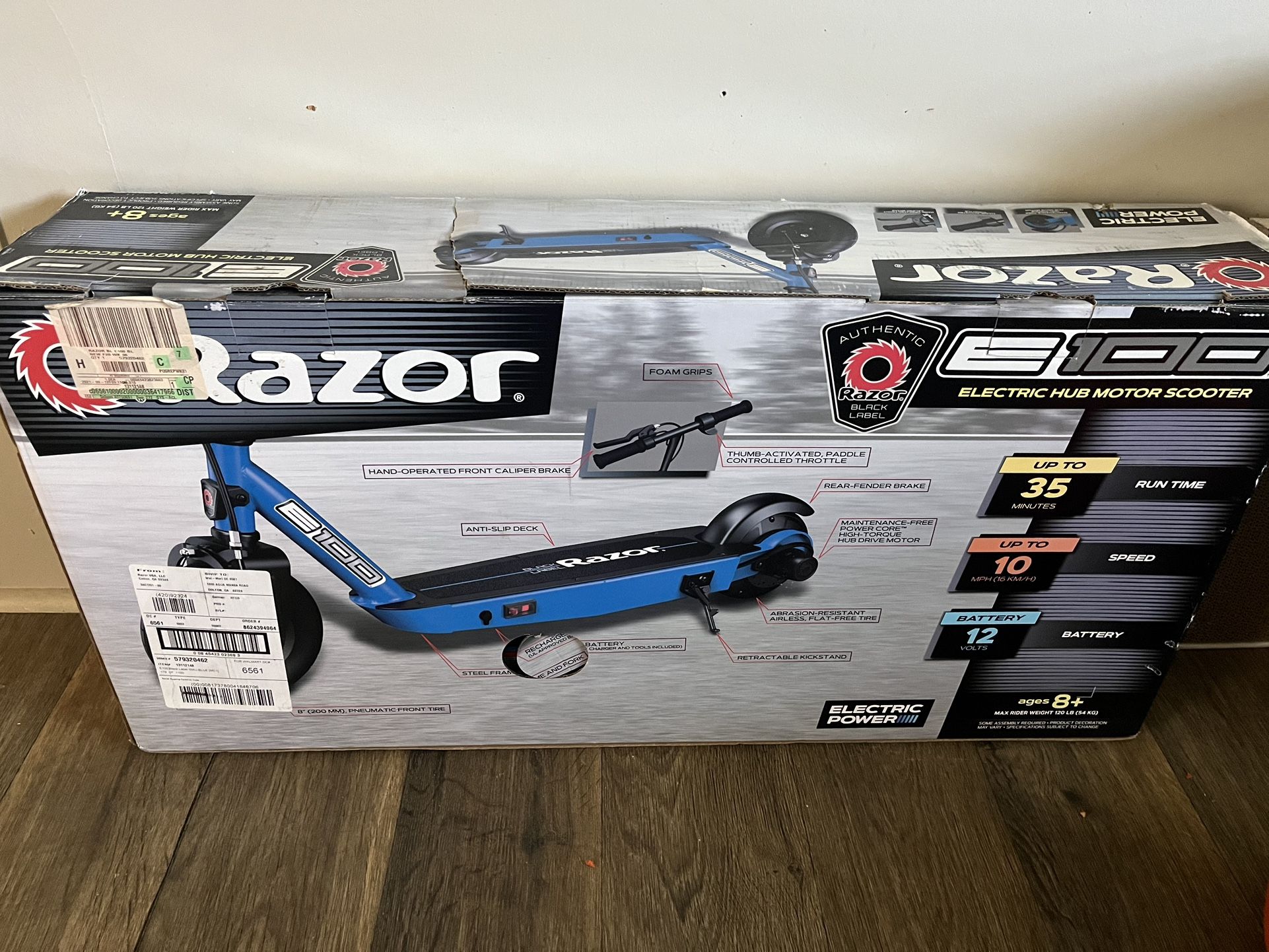 NEW In Box Blue RAZOR E100 Electric Hub Motor Scooter