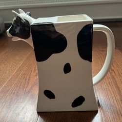 Vintage Dept. 56 Cow, Now Tea Pot (Milk Pitcher) Black And White Spots  Approximately 8” Tall