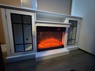 White Electric Fireplace TV Stand Console
