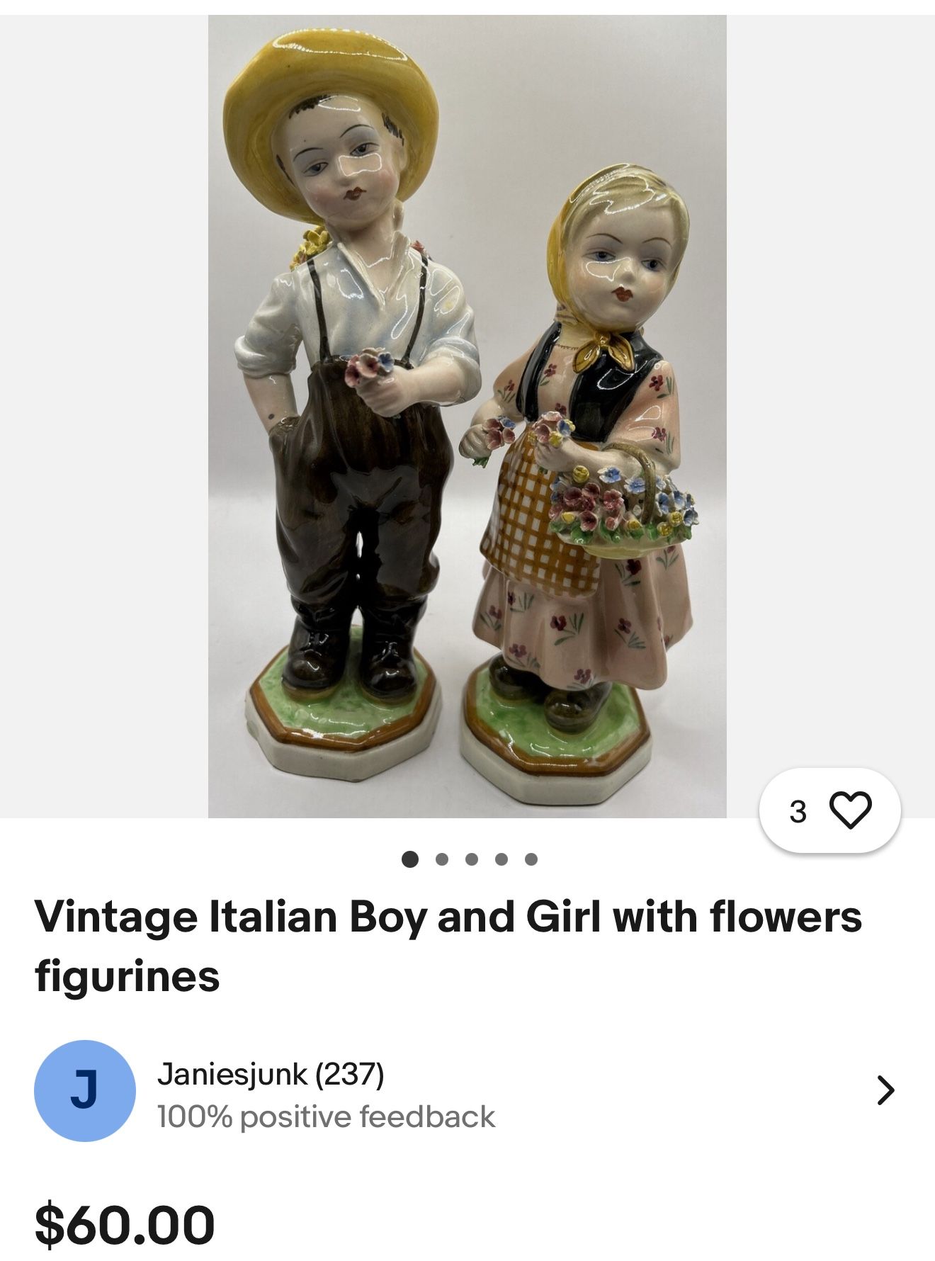 Vintage Italian Boy and Girl with flowers Figurines