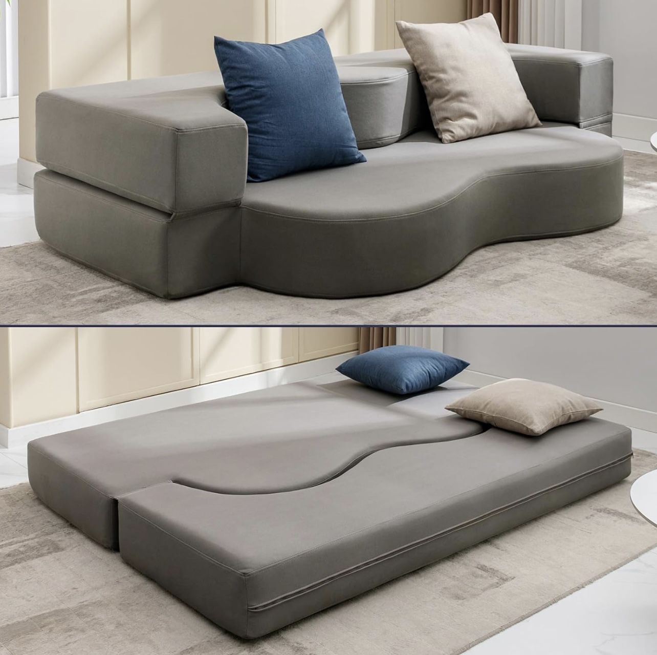Queen Size Convertible Floor Sofa Bed, Futon Sofa Bed Foldable, Foam Folding Mattress Sleeper
