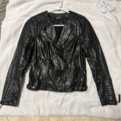 Black Zip Up Leather Jacket Size S