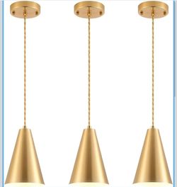 Brand New Gold Pendant Lights, 3 Pack Vintage Farmhouse Hanging Lamp Modern Brass Rustic Pendant Lighting Fixtures for Kitchen Island Dining Room Bedr
