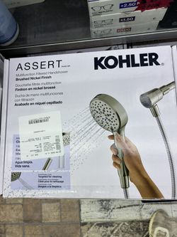 KOHLER Assert Multifunction Filtered Handshower in a brushed nickel finish.