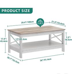 (Gray)Farmhouse Coffee Table with Bottom Shelf