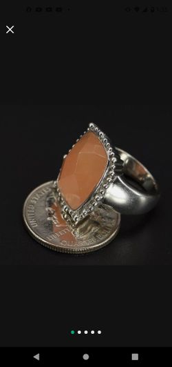 Ring  Antique  Solid 925 Silver Sterling Orange Jade Pebbles Statement  Size 6,  In Good  Condition.