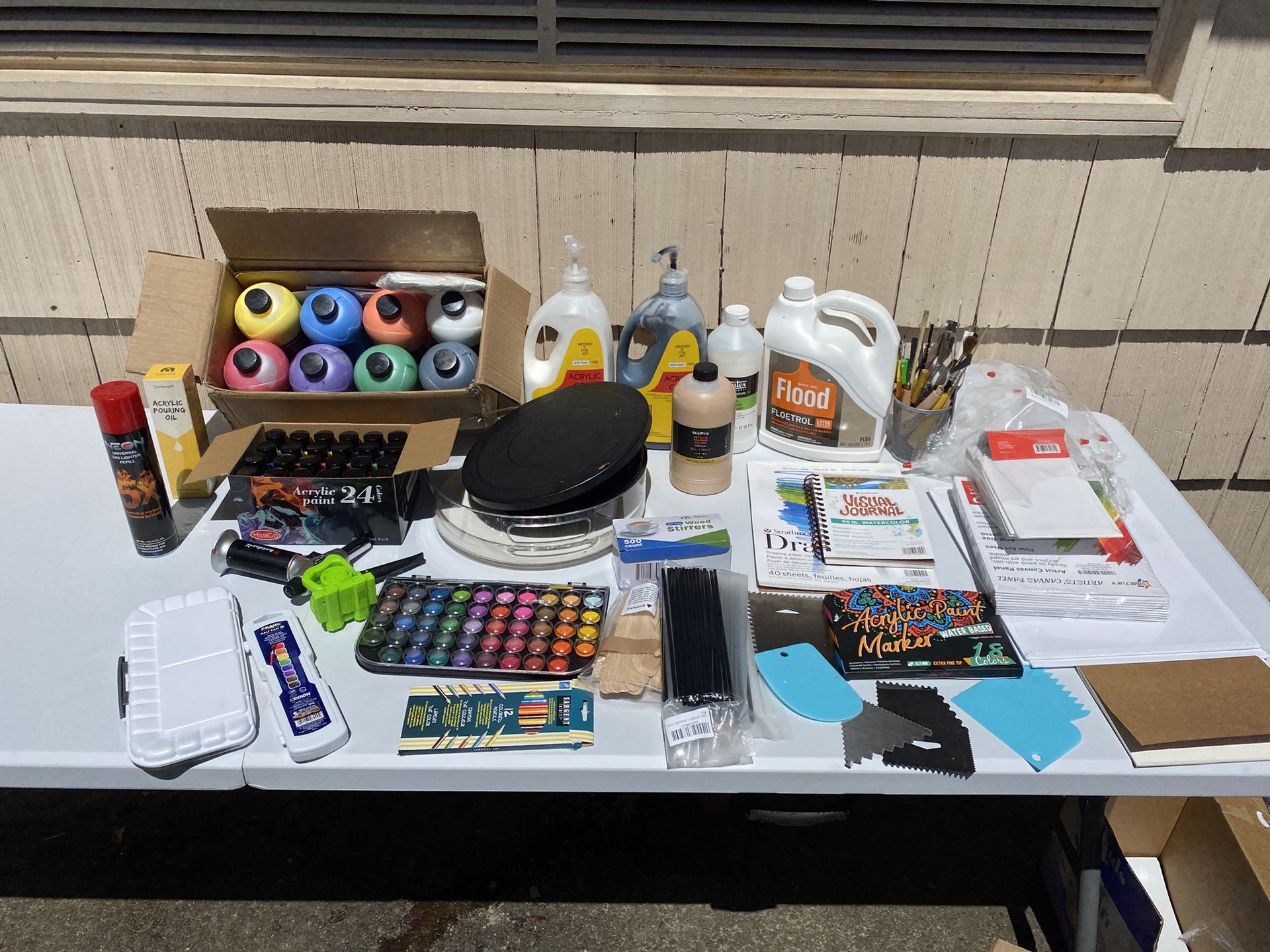 Large Acrylic Paint Lot And Other Mixed Art Supplies