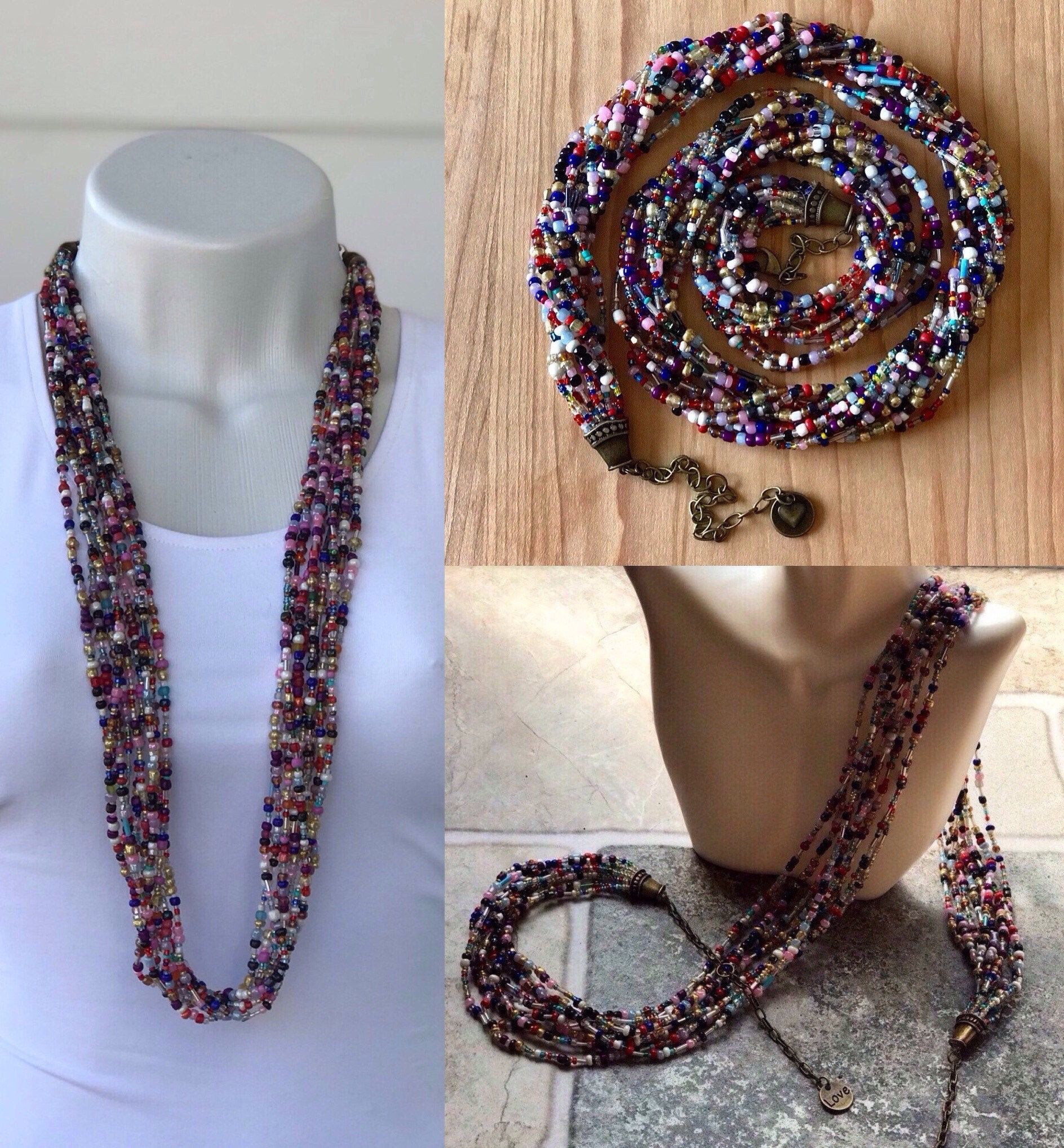 IBohemian Necklace/Long Beaded Necklace/Multi Necklace/Statement Necklace/Beaded Necklace/Antique Gold Clasp/Multi Strands Necklace