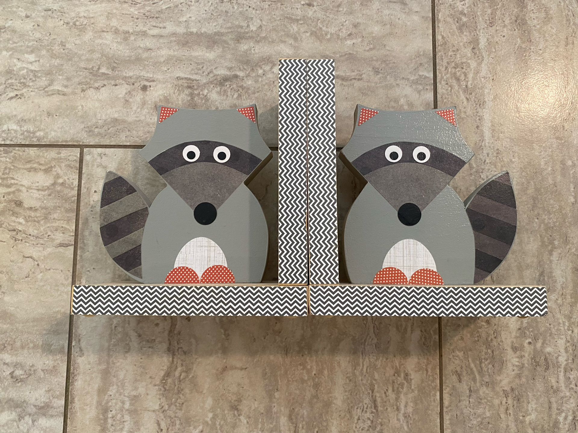 Two Cute Raccoon Book Ends