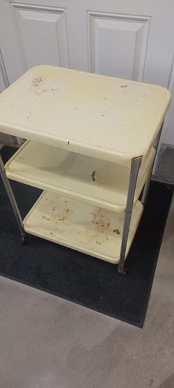 Vtg  COSCO  Kitchen Cart 3 Tier  1950’s Rolling Yellow Bar Utility Cart
