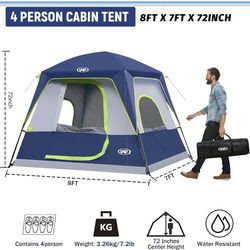Camping Tent 4-Person Easy Set Up, Waterproof with Top Rainfly for Outdoor Camping/Hiking
