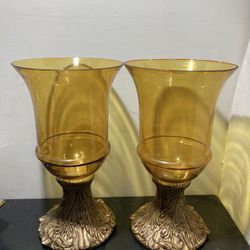 Large Vtg Hurricane Glass Candle Holder Set Near Warm Springs And Green Valley