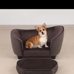 **Pet Sofa Bed - Velvet & Linen with Washable Cushion (Brown)**