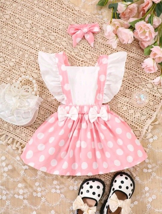  Polka Dot Ruffle Trim Dress Fits Up To 5T