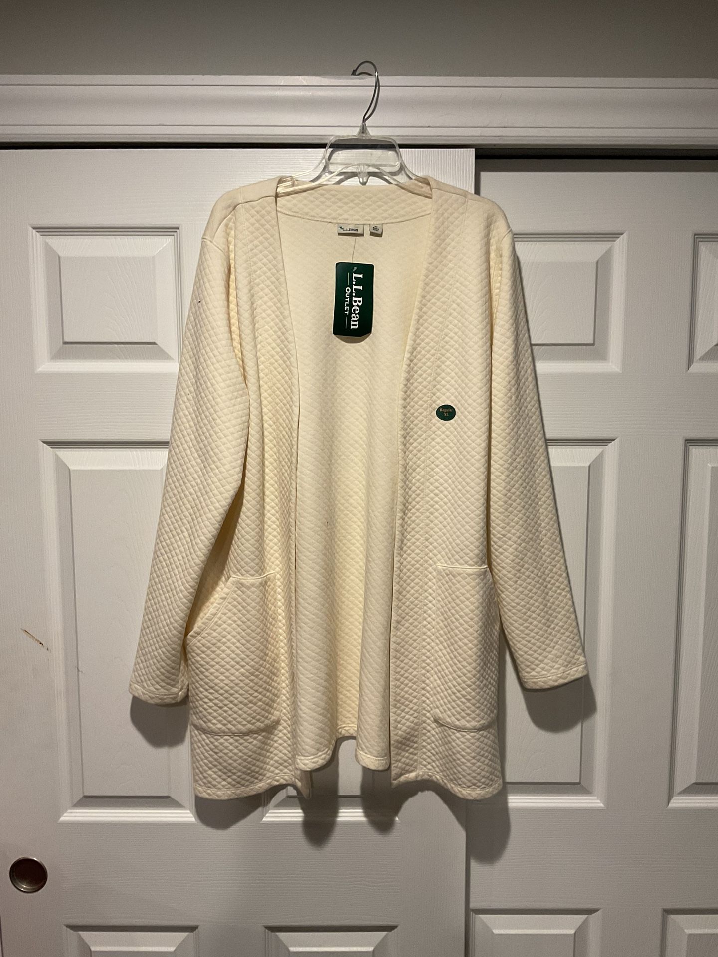 NWT LL Bean Softlight Quilted Cardigan Kimono Jacket Cream Summer sz XL