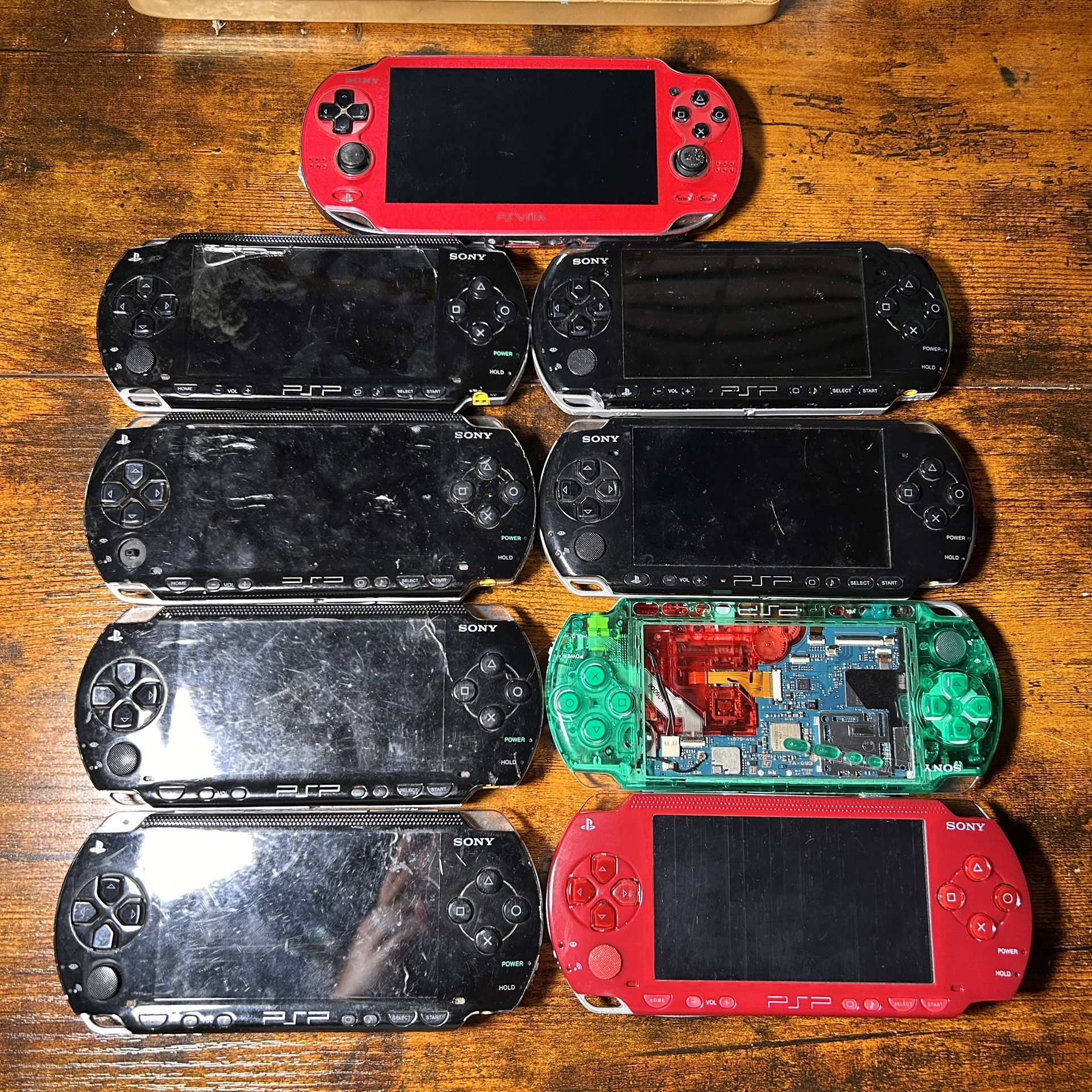 Lot Of 8 Sony PSP + 1 PS Vita (For Parts Or Repair Only)
