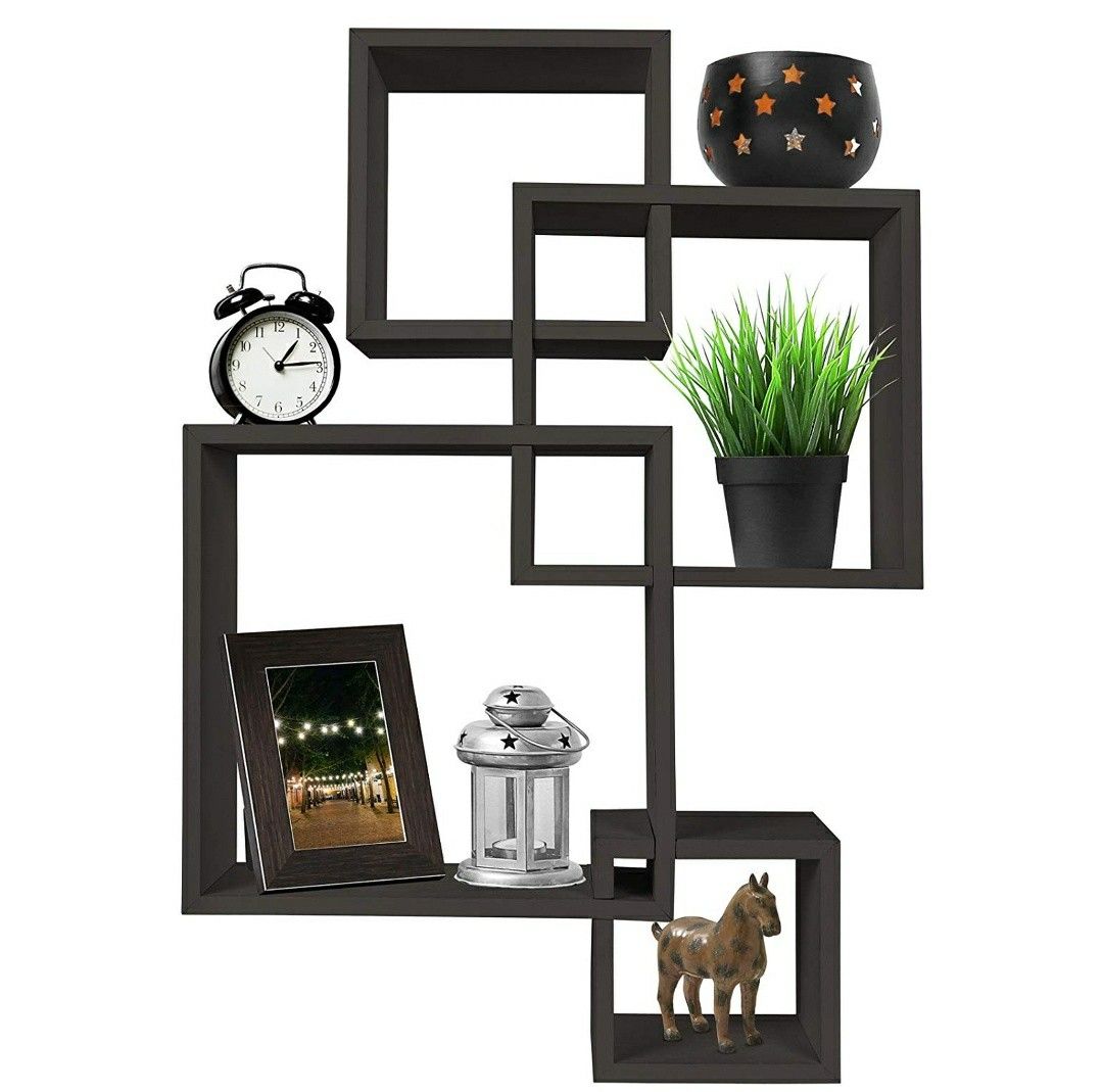 Brown 4 Cube Interconnected Hanging Wall Display Shelf