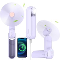 4 IN 1 Portable Handheld Fan,Personal Foldable Cooling Fan, Mini Pocket Fan,Desk Fan,Hand Fan,Flashlight,Power Bank,Table Lamp,Camping Travel Beach Fa