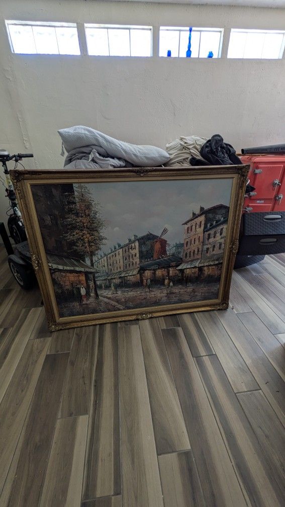 Vintage Large Oil On Kansas Paris Street Moulin Rouge Painting! By Henry Rogers!