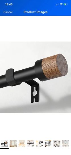 Wood Curtain Rods for Windows 48 to 84 Inch,1 Inch Boho Heavy Duty Curtain Rods with Imitation Wood Grain Finials,Adjustable Farmhouse Rustic Drapery 